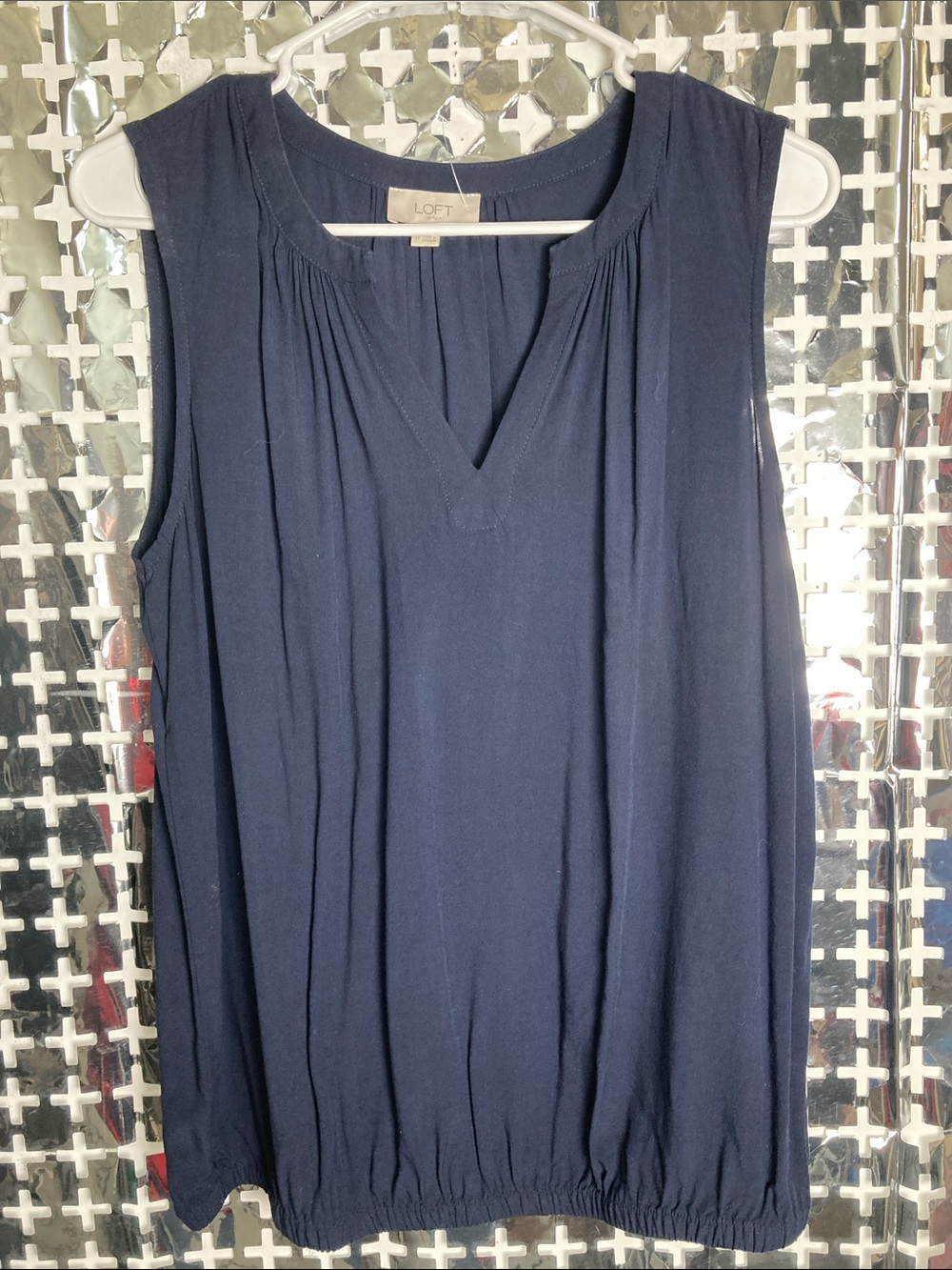 LOFT Navy Sleeveless V-Neck Pleated Tank
